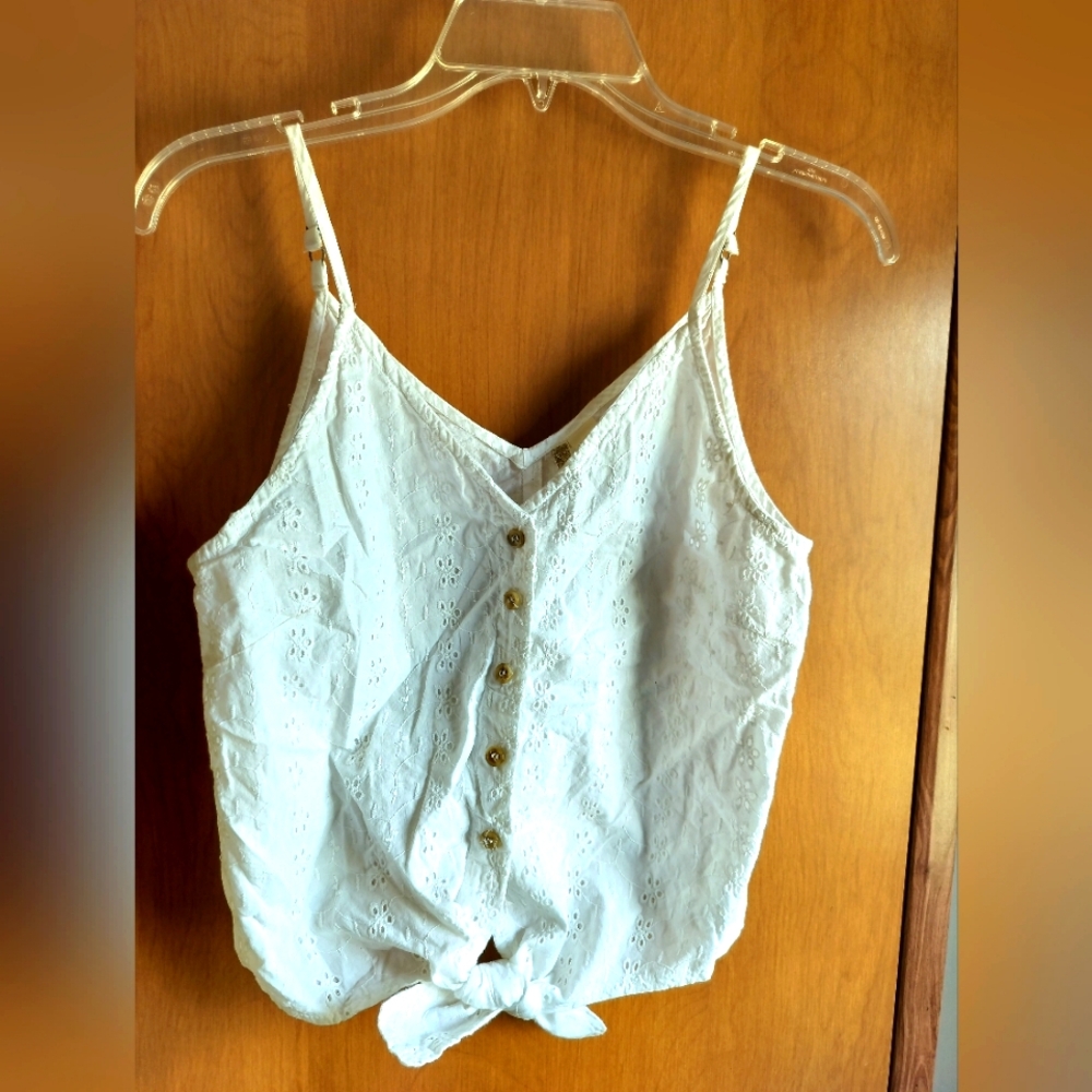 Y2K Dainty Coquette White Eyelet Embroidered Cropped Camisole Corset Tie Top M